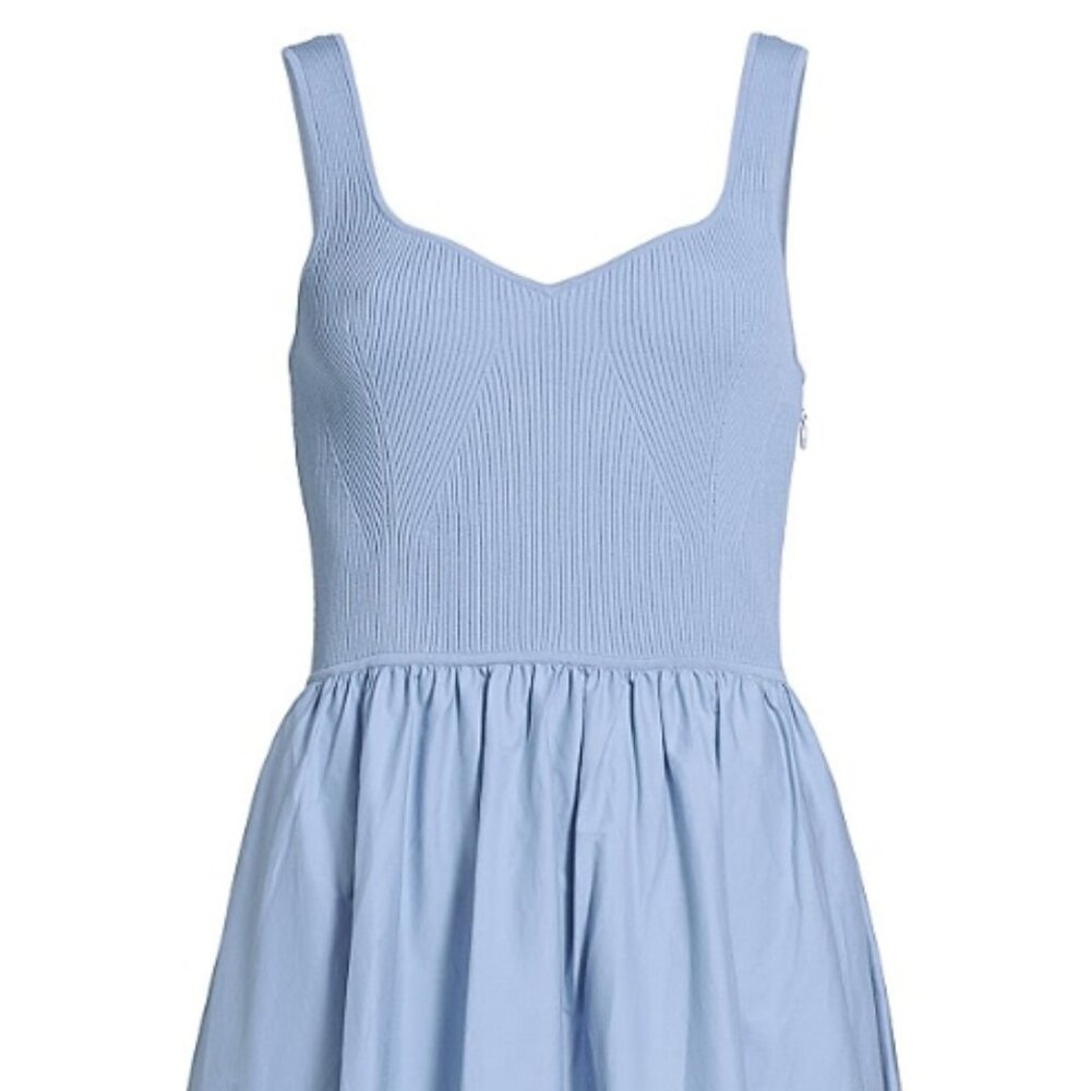 Tanya Taylor - Josephina Mixed Media Tiered Midi-Dress Blue Bird Color